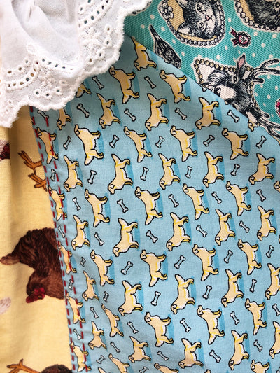 Unlogical Poem Cat Illustration Embroidered Patchwork Print Dress