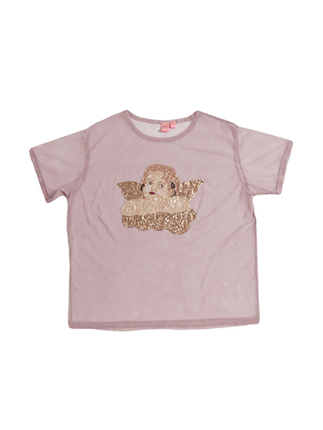 Unlogical Poem Angel Beaded Mesh Pink Patch Tee