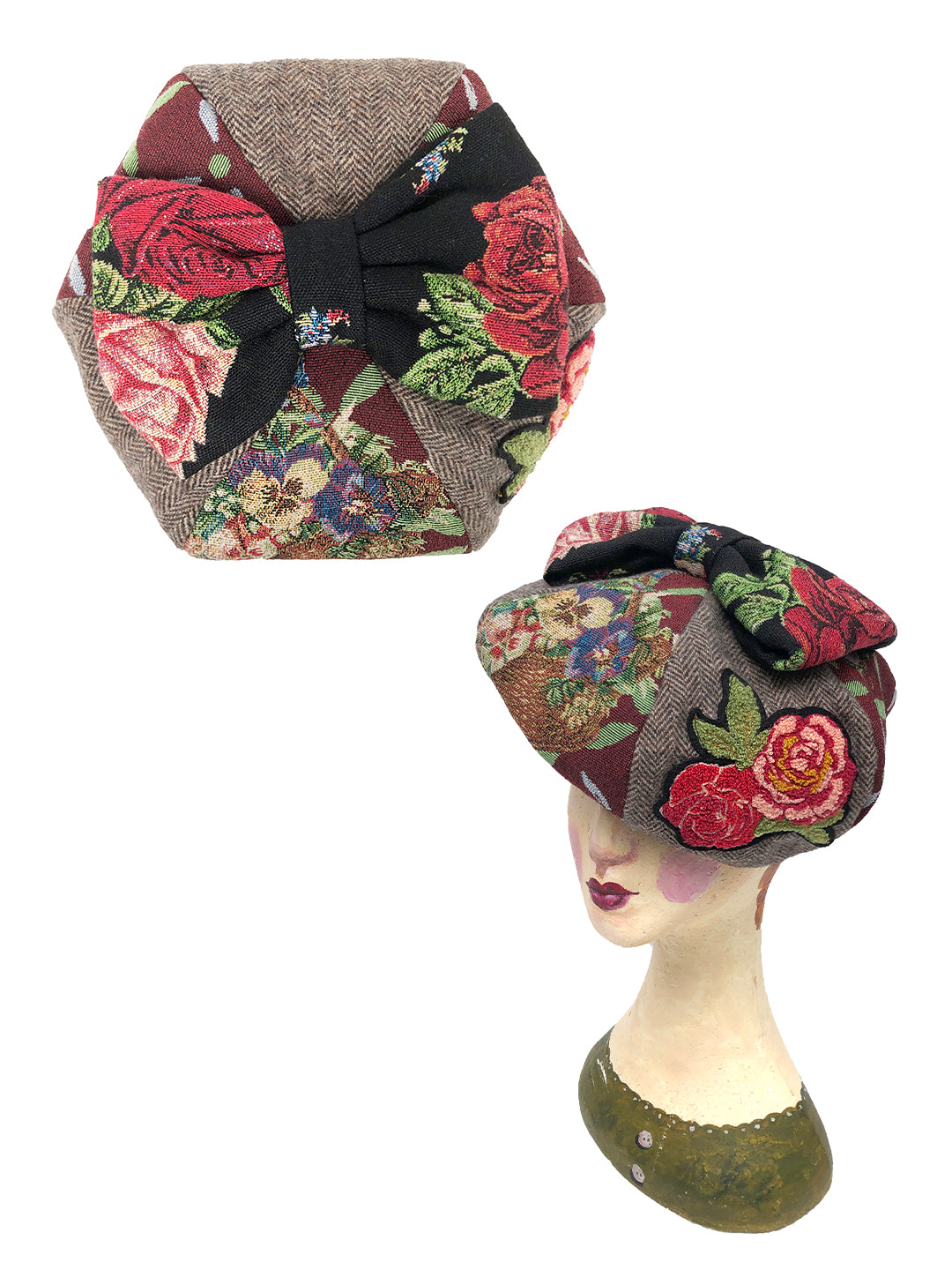 Unlogical Poem Illustration Print Patchwork Beret