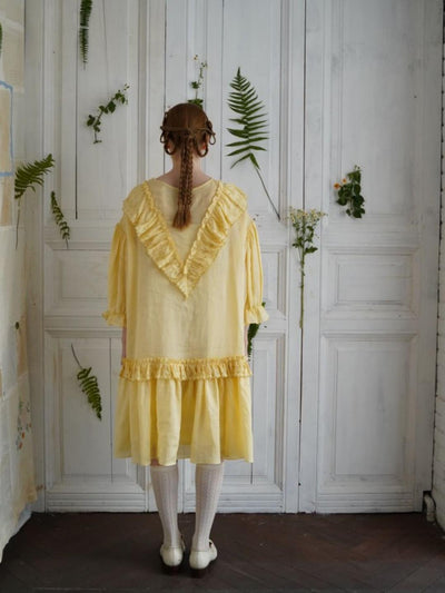 Unlogical Poem V-neck Ruffled Silhouette Embroidered Dress
