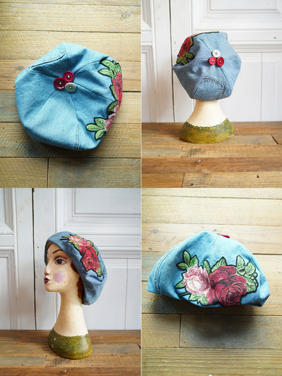 Unlogical Poem Illustration Print Patchwork Beret