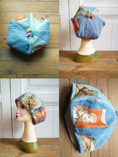 Unlogical Poem Illustration Print Patchwork Beret