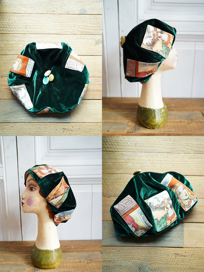 Unlogical Poem Illustration Print Patchwork Beret