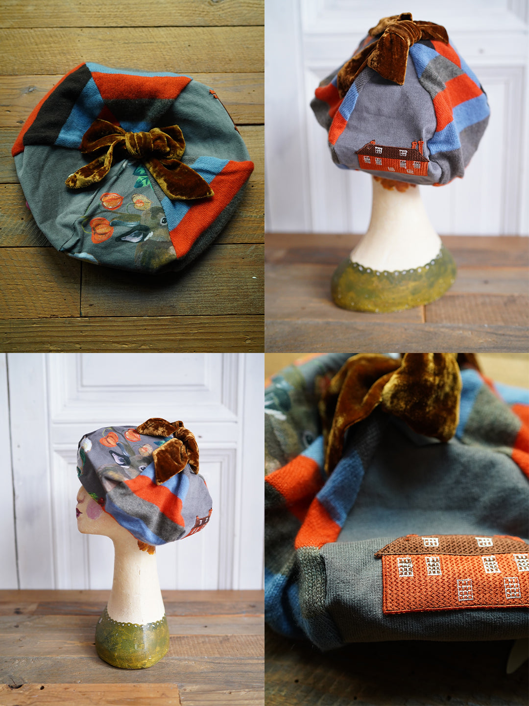 Unlogical Poem Illustration Print Patchwork Beret