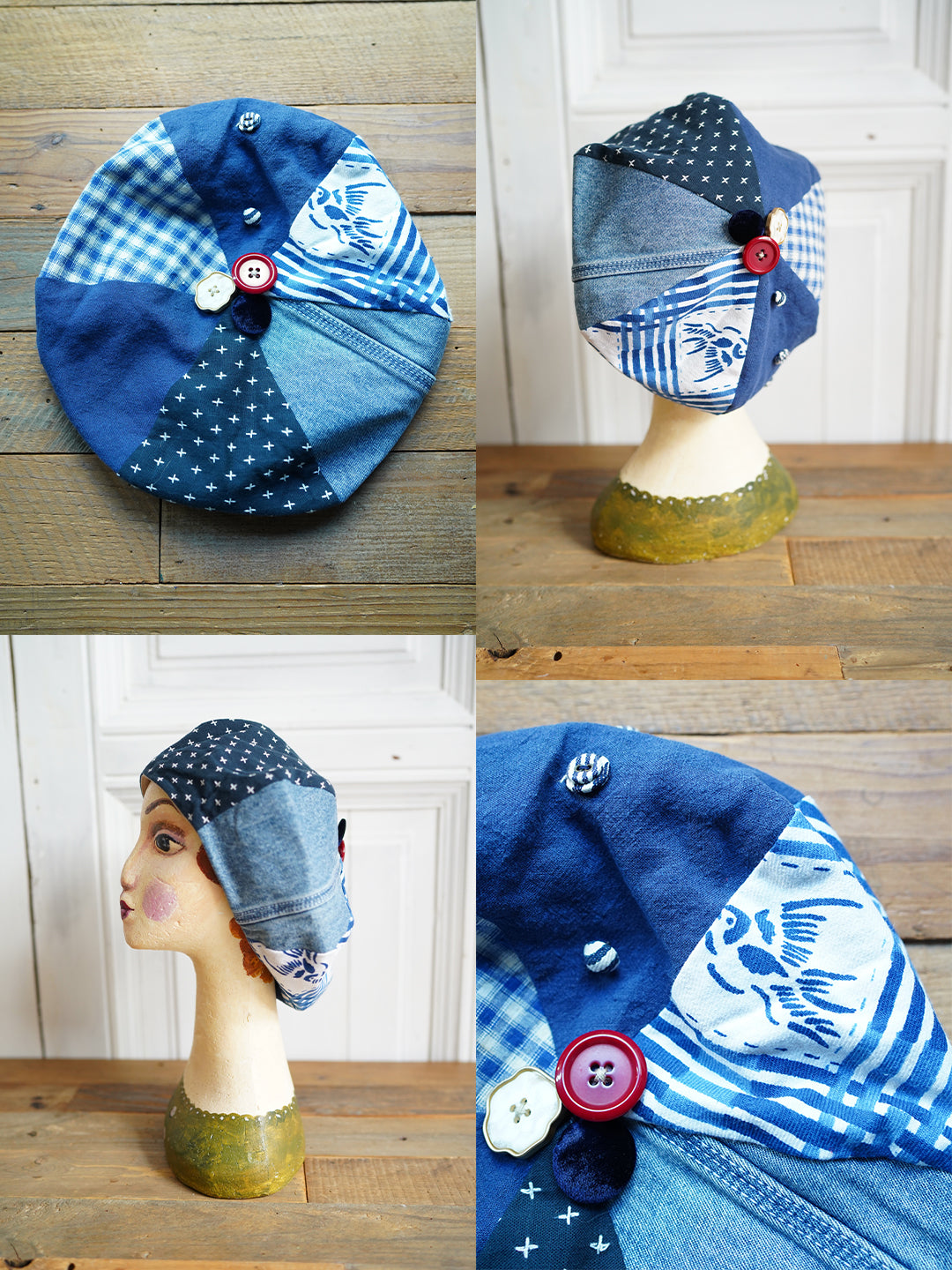 Unlogical Poem Illustration Print Patchwork Beret