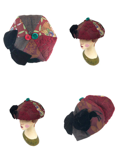 Unlogical Poem Illustration Print Patchwork Beret