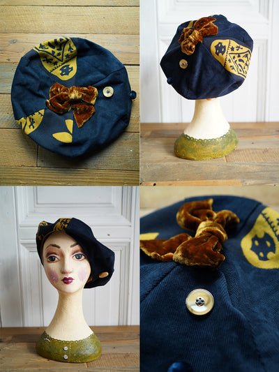 Unlogical Poem Illustration Print Patchwork Beret