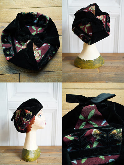 Unlogical Poem Illustration Print Patchwork Beret