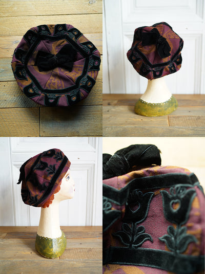 Unlogical Poem Illustration Print Patchwork Beret