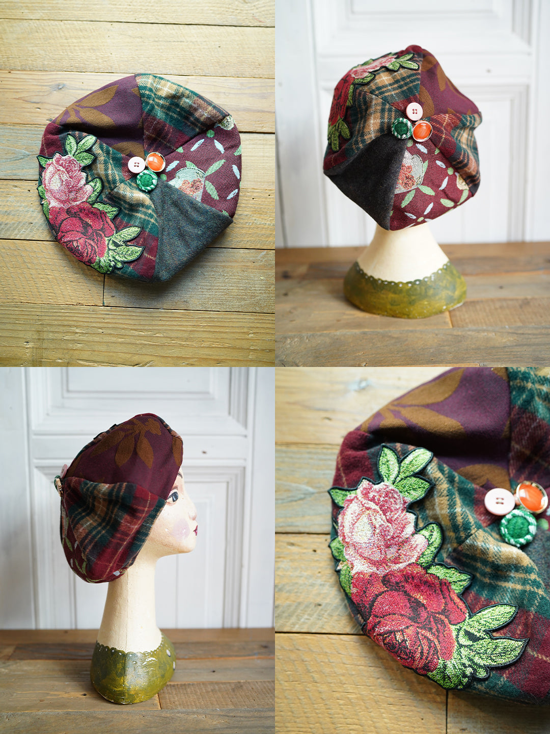 Unlogical Poem Illustration Print Patchwork Beret