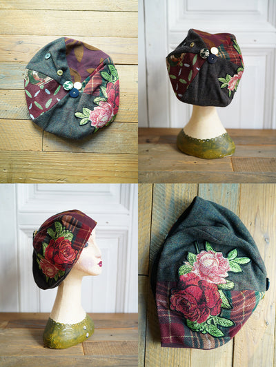 Unlogical Poem Illustration Print Patchwork Beret