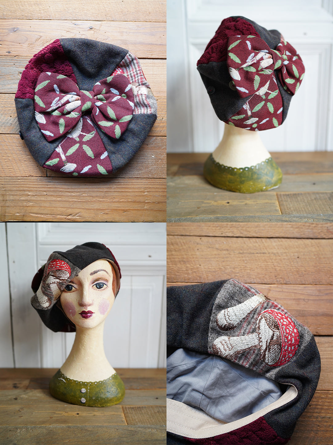 Unlogical Poem Illustration Print Patchwork Beret