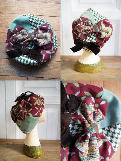 Unlogical Poem Illustration Print Patchwork Beret