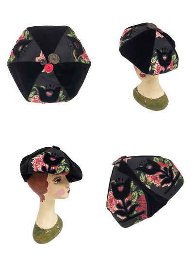 Unlogical Poem Illustration Print Patchwork Beret