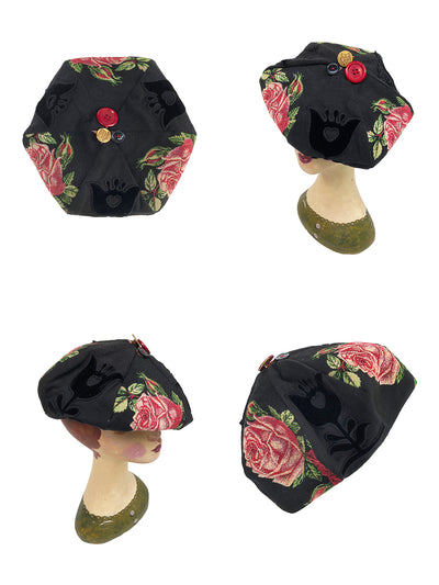 Unlogical Poem Illustration Print Patchwork Beret