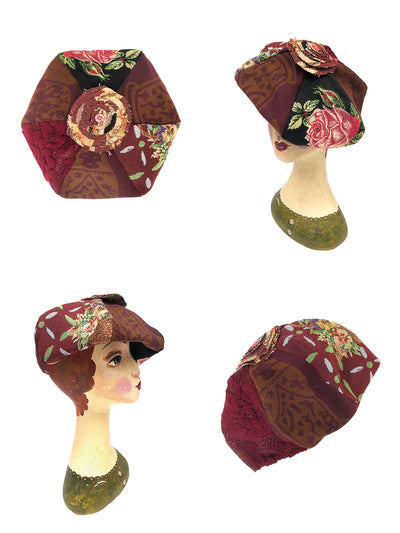 Unlogical Poem Illustration Print Patchwork Beret