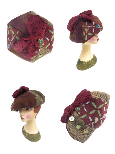 Unlogical Poem Illustration Print Patchwork Beret