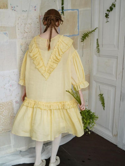 Unlogical Poem V-neck Ruffled Silhouette Embroidered Dress