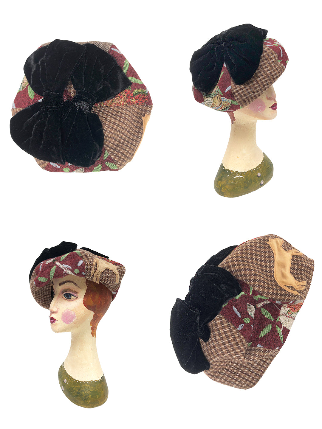 Unlogical Poem Illustration Print Patchwork Beret