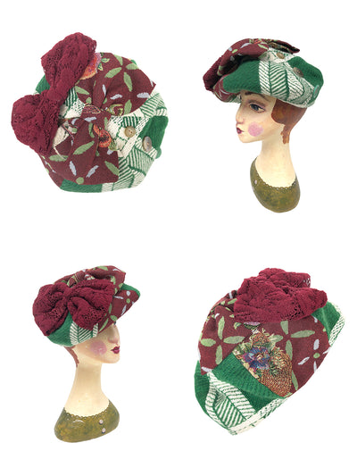 Unlogical Poem Illustration Print Patchwork Beret