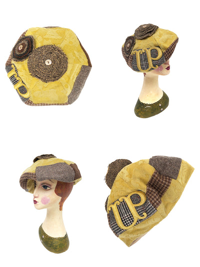 Unlogical Poem Illustration Print Patchwork Beret