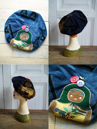 Unlogical Poem Illustration Print Patchwork Beret