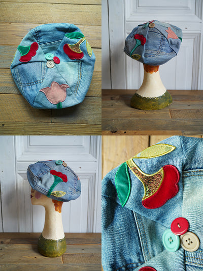 Unlogical Poem Illustration Print Patchwork Beret