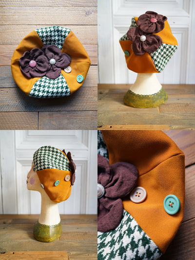 Unlogical Poem Illustration Print Patchwork Beret