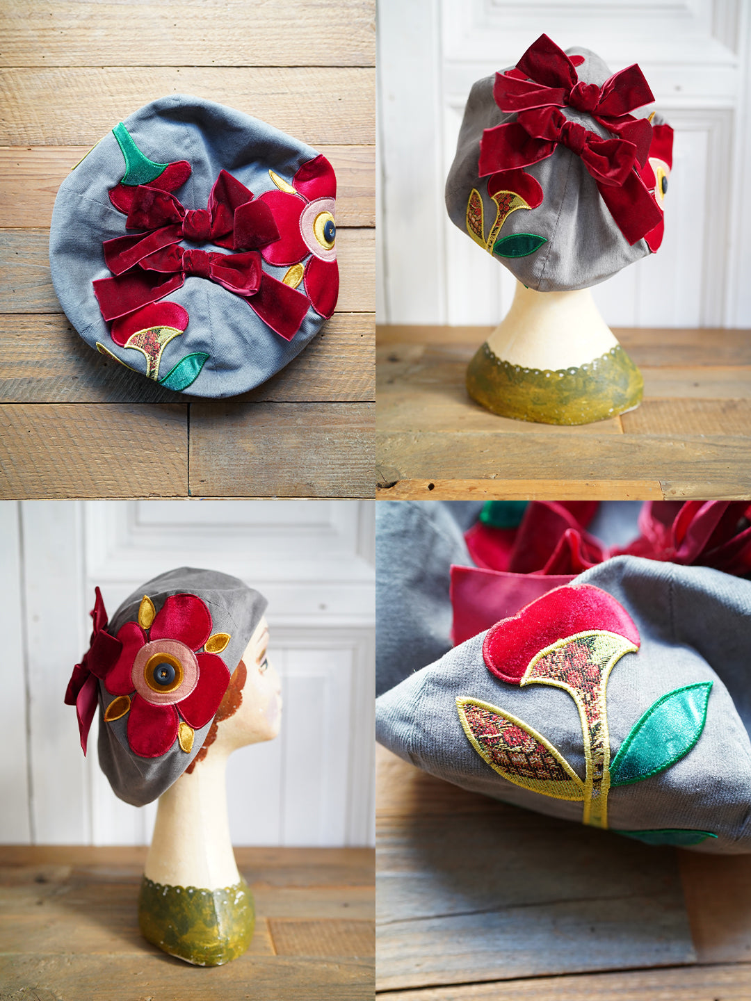 Unlogical Poem Illustration Print Patchwork Beret