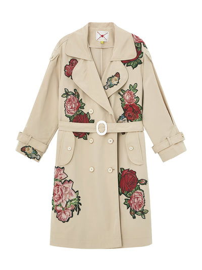 Unlogical Poem Retro Style Rose Collage Trench Coat