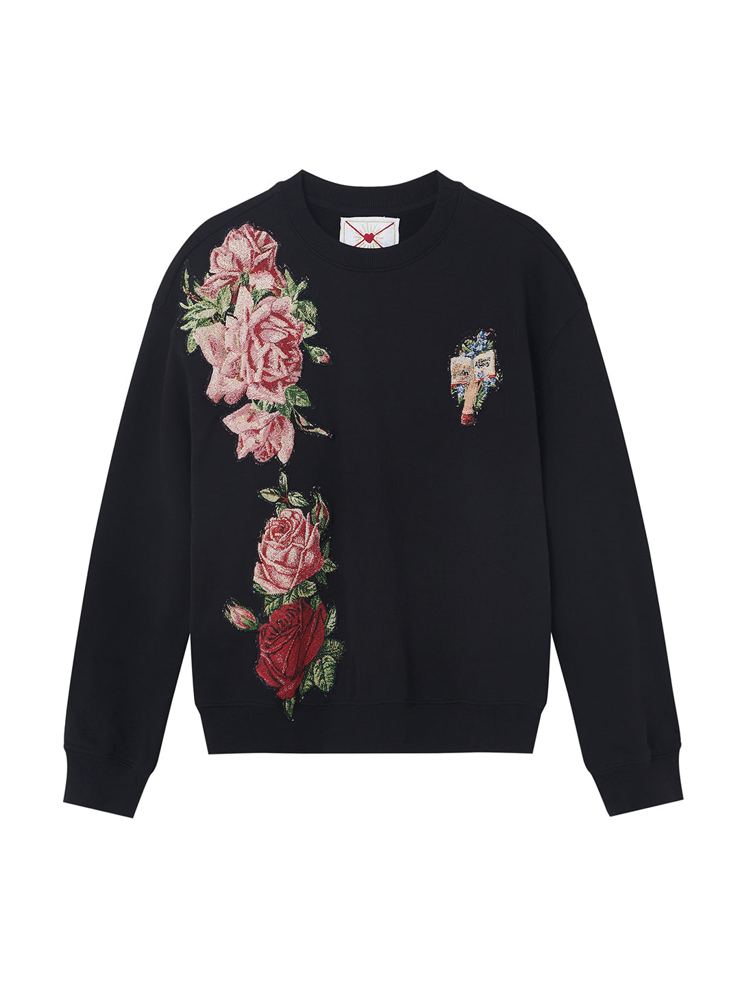Unlogical Poem Rose Patchwork Black Sweater