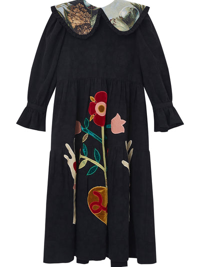 Unlogical Poem Patchwork Black Linen Dress