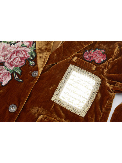Unlogical Poem Rose Patchwork Velvet Blazer