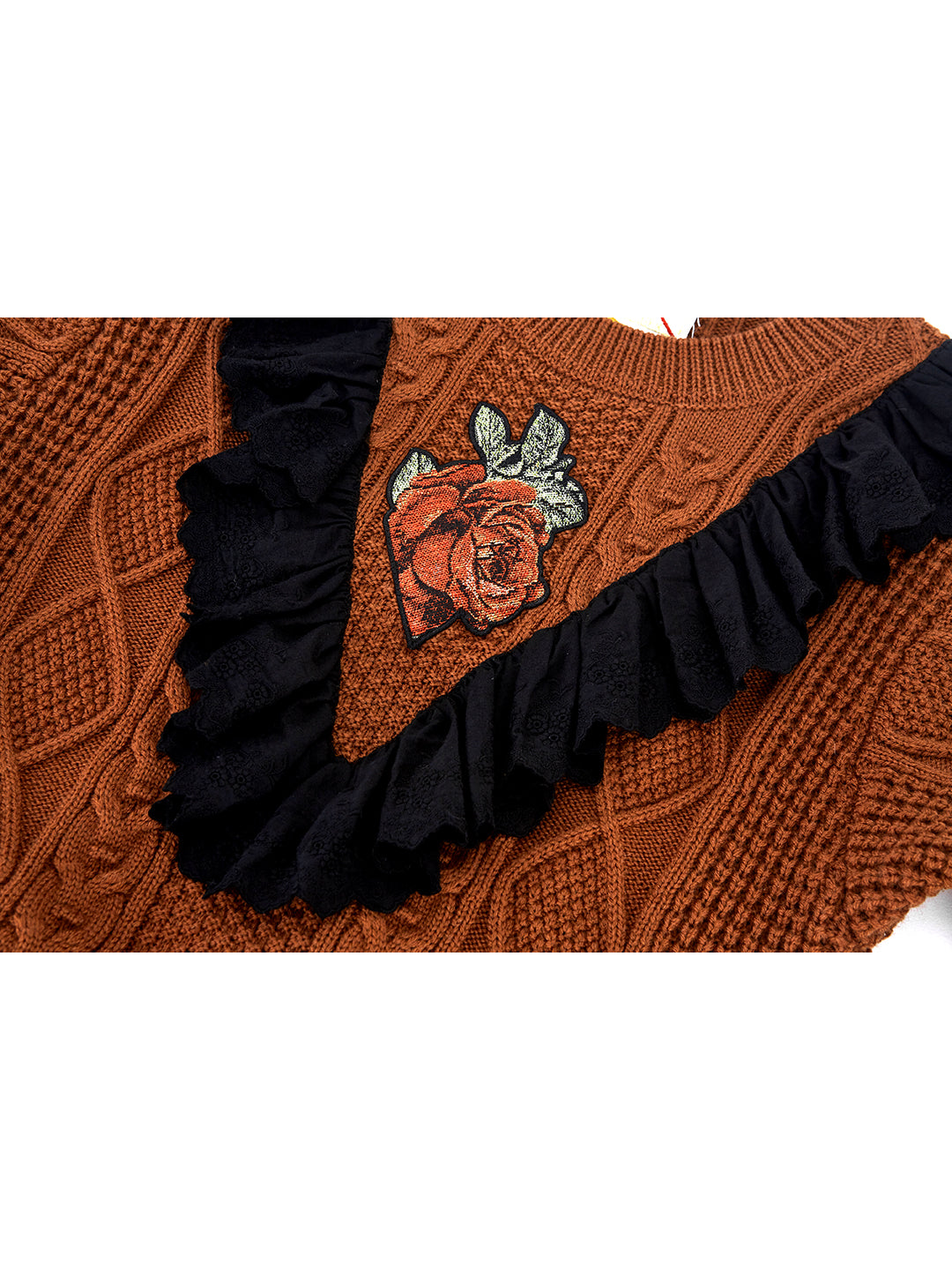 Unlogical Poem Rose Lace Cable-Knitted Sweater