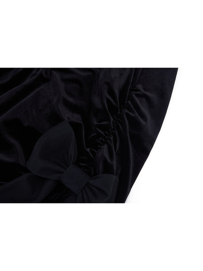 Unlogical Poem Mesh Bow Black Velvet Skirt