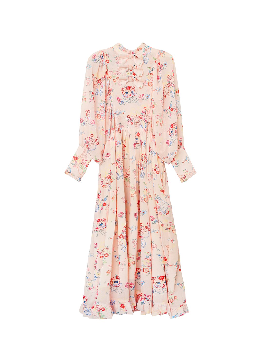 Unlogical Poem Vintage-style Cat Illustration Printed Chiffon Dress