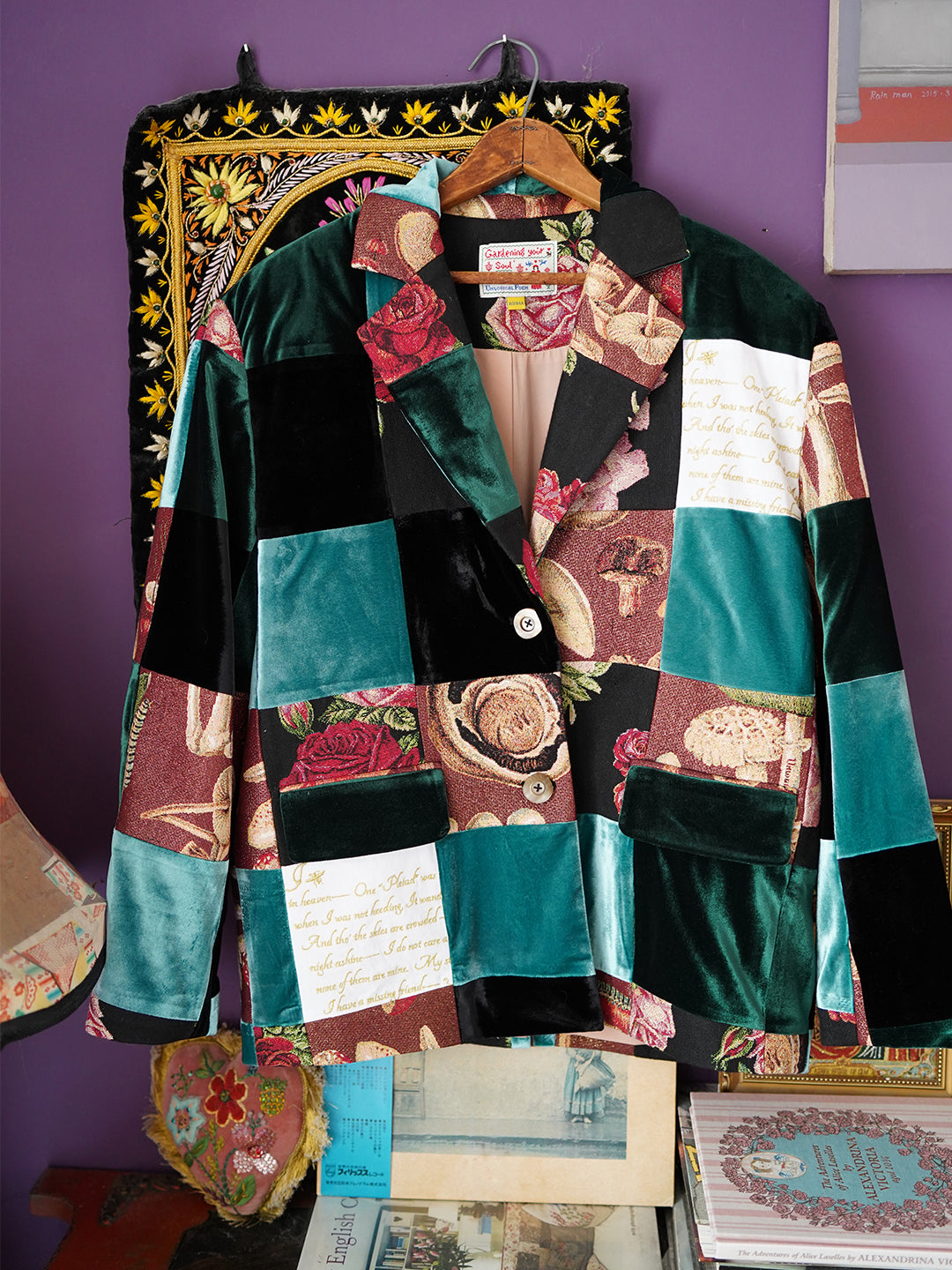 Unlogical Poem One-of-a-kind Velvet Poetry Embroidery Patchwork Blazer
