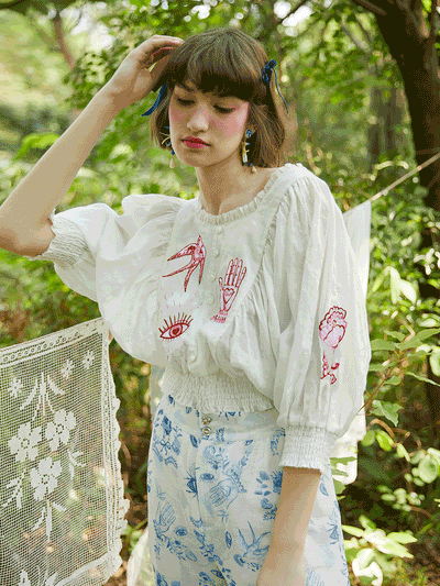 Embroidered Silk Linen Batwing Sleeve Top | UNLOGICAL POEM – Unlogical Poem