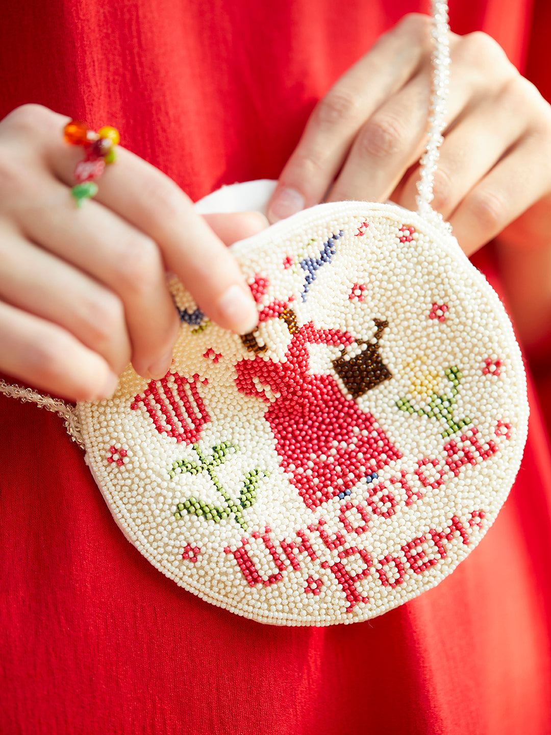 Unlogical Poem Cotton Beaded Patchwork Embroidered Round Bag