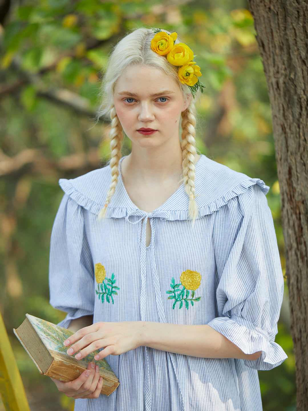 Unlogical Poem Vintage Calendula Embroidery Dress