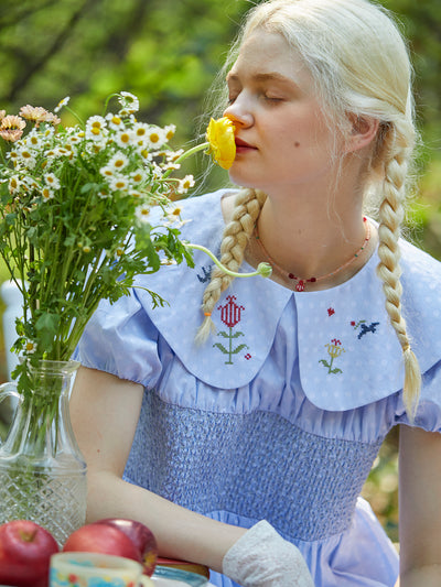 Unlogical Poem Vintage Cotton Embroidery Doll Collar Dresse