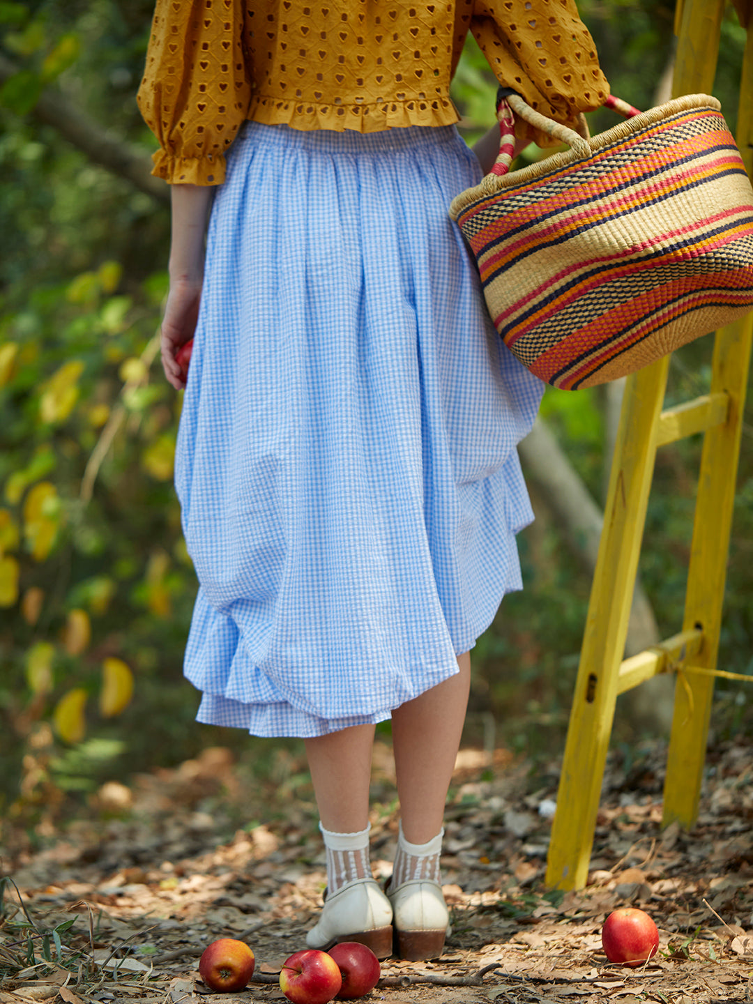 Unlogical Poem Vintage Irregula Pleated Plaid Cotton Skirt-Blue