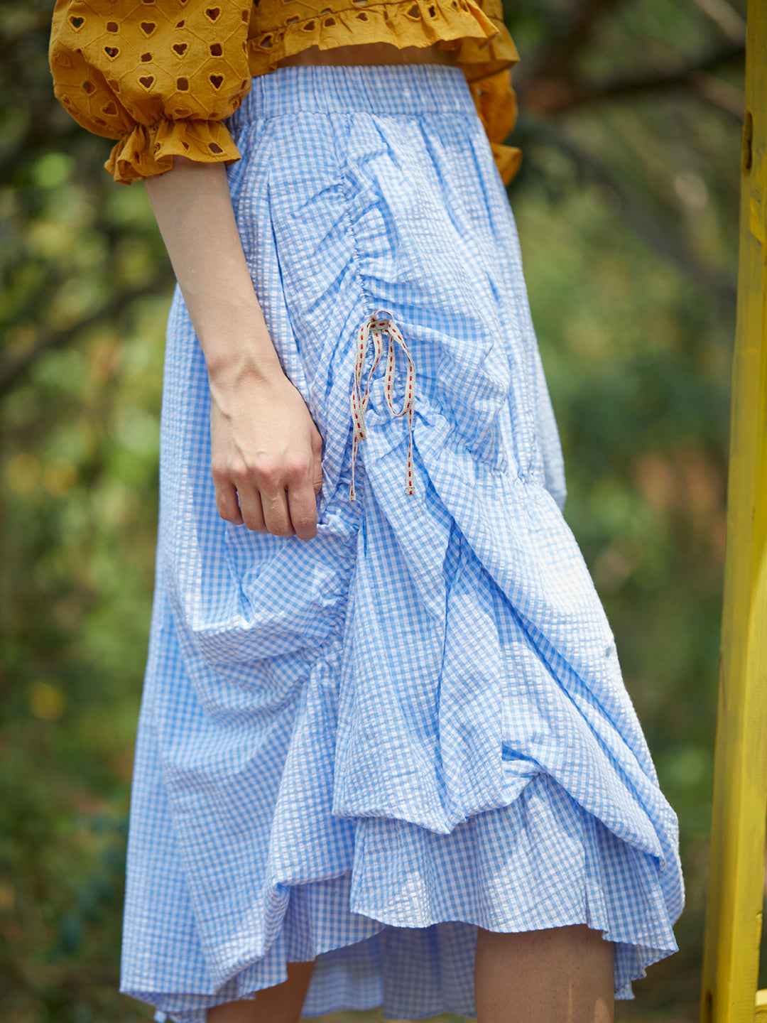 Unlogical Poem Vintage Irregula Pleated Plaid Cotton Skirt-Blue