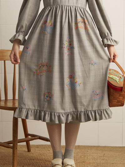 Unlogical Poem Kitty Embroidery One-Piece Dress