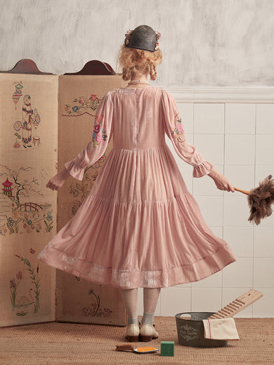 Unlogical Poem Puff Sleeve Embroidered Dress with Camisole