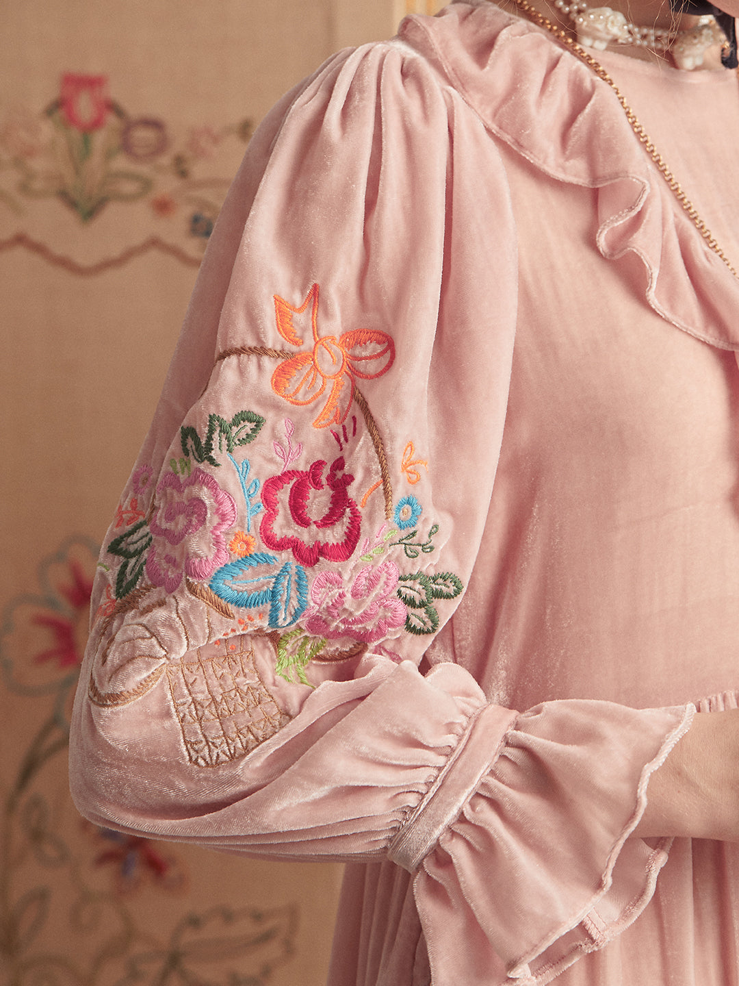 Unlogical Poem Puff Sleeve Embroidered Dress with Camisole