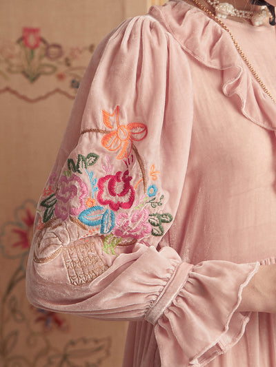 Unlogical Poem Puff Sleeve Embroidered Dress with Camisole