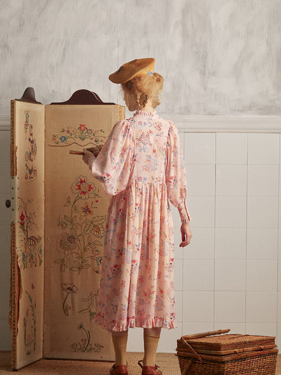 Unlogical Poem Vintage-style Cat Illustration Printed Chiffon Dress