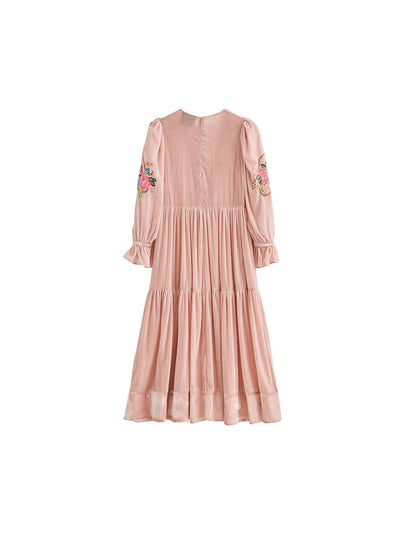 Unlogical Poem Puff Sleeve Embroidered Dress with Camisole