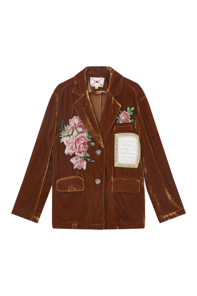 Unlogical Poem Rose Patchwork Velvet Blazer